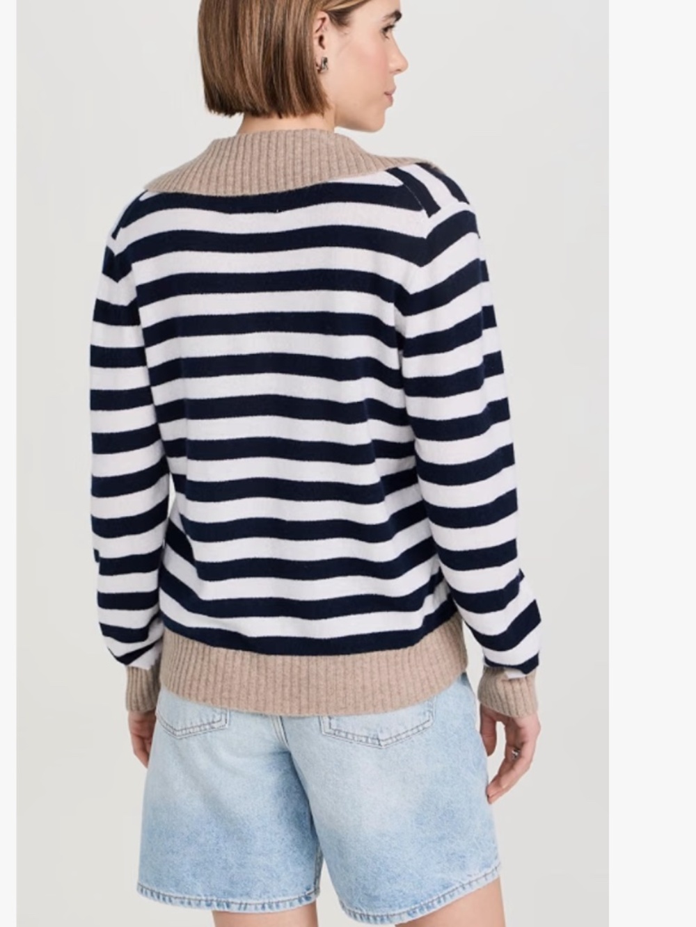 Jumper 1234 Stripe Collar Cashmere Pullover Navy, Cream  Size 1 Small - Picture 3 of 13